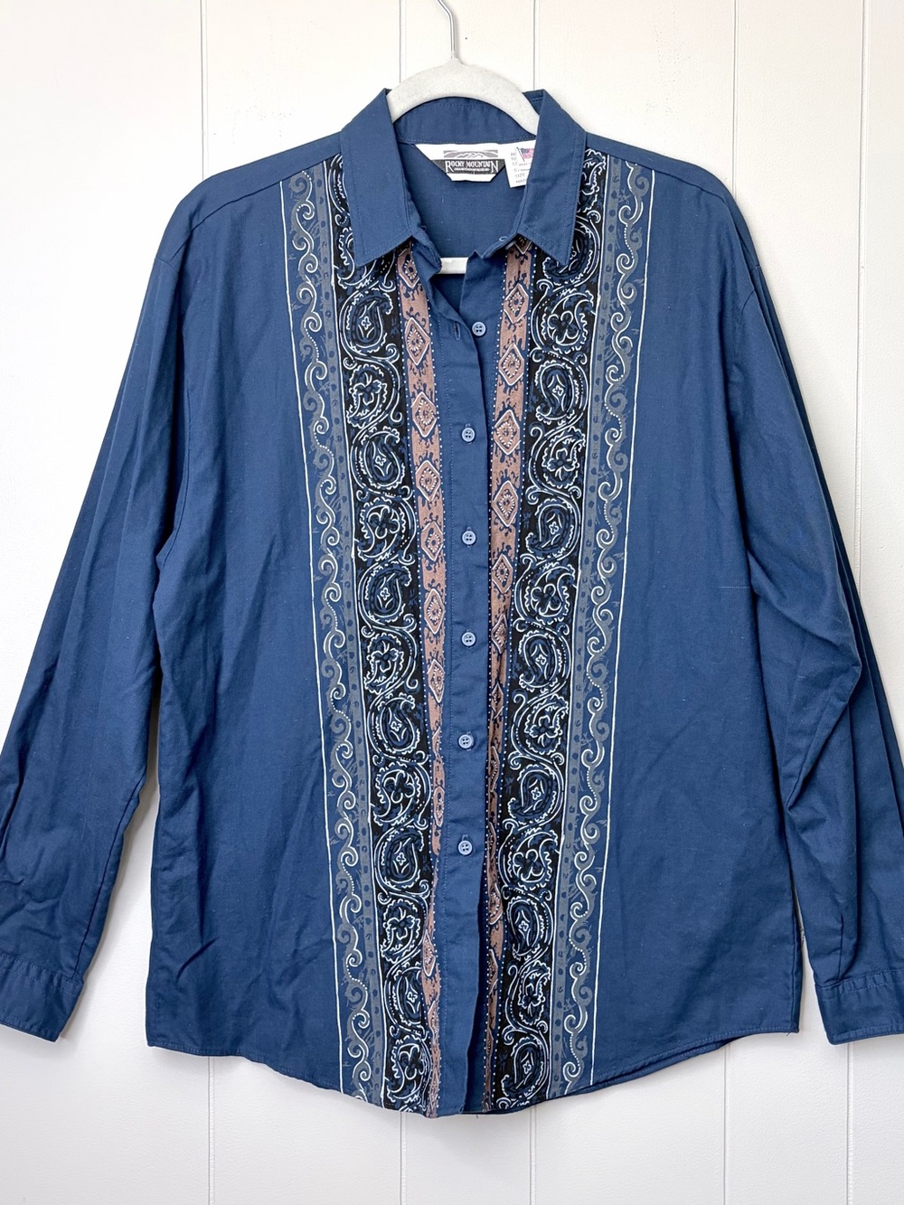 Vintage Rocky Mountain Clothing Co.Navy Button-Up Shirt Bandana Panel Women’s L